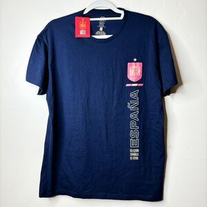 RFEF Spain Espana Sz M‎ Men's Navy Short Sleeve T-Shirt Soccer Futbol NWT